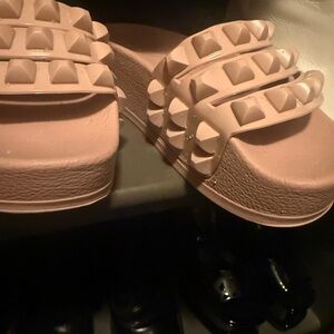 Women's Studded Slide Sandals in Nude